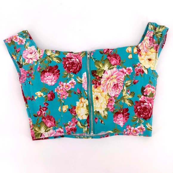 GI7 Blue Floral Print Underwire Crop Top Size Medium - Picture 9 of 9